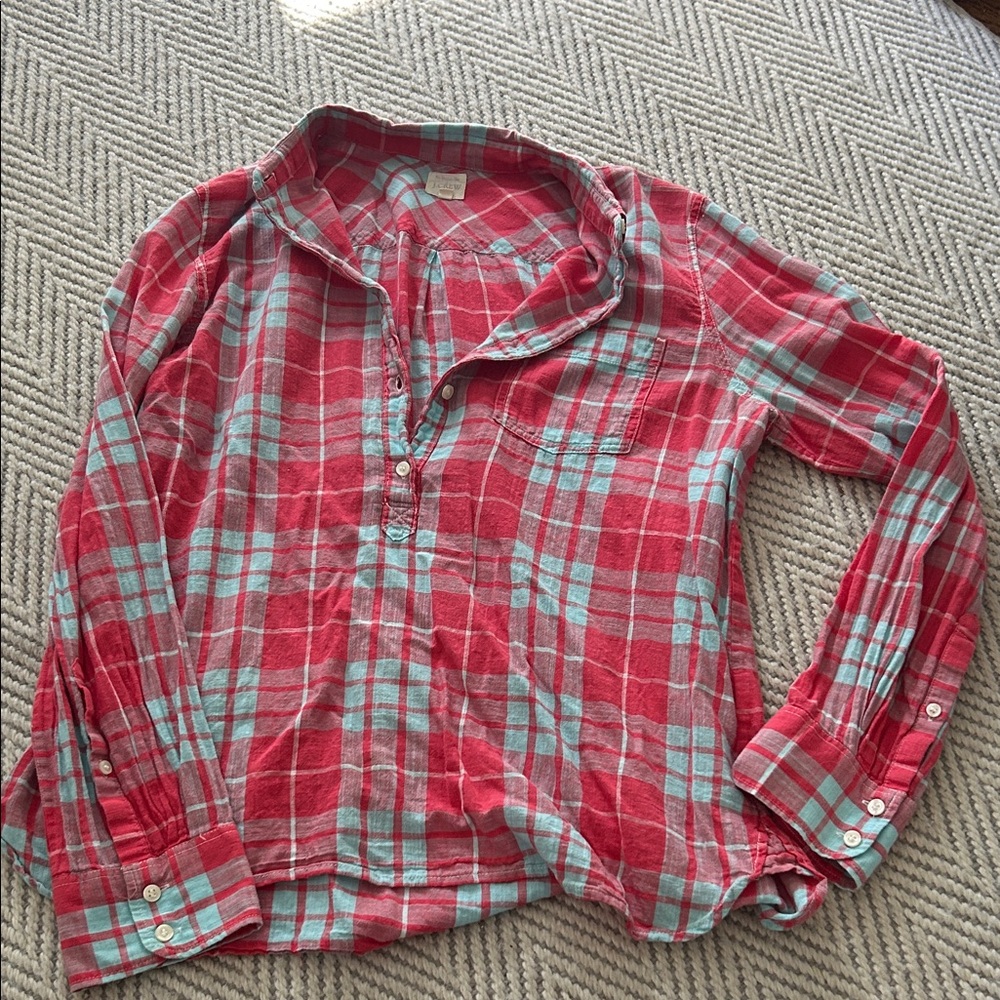 J. Crew Red and Light Blue Plaid Women’s Shirt